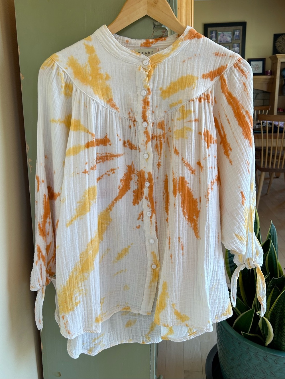 Stark X Tie-Dye Button Front 3/4 Sleeves Cotton Gauze Blouse Size Large